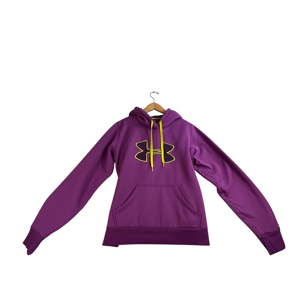 Under Armour UA Storm Womens Purple Neon Yellow Logo Hoodie Sweatshirt Large